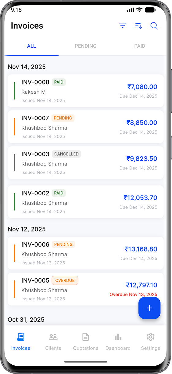 Digital Invoice app preview showing invoice creation interface on mobile device