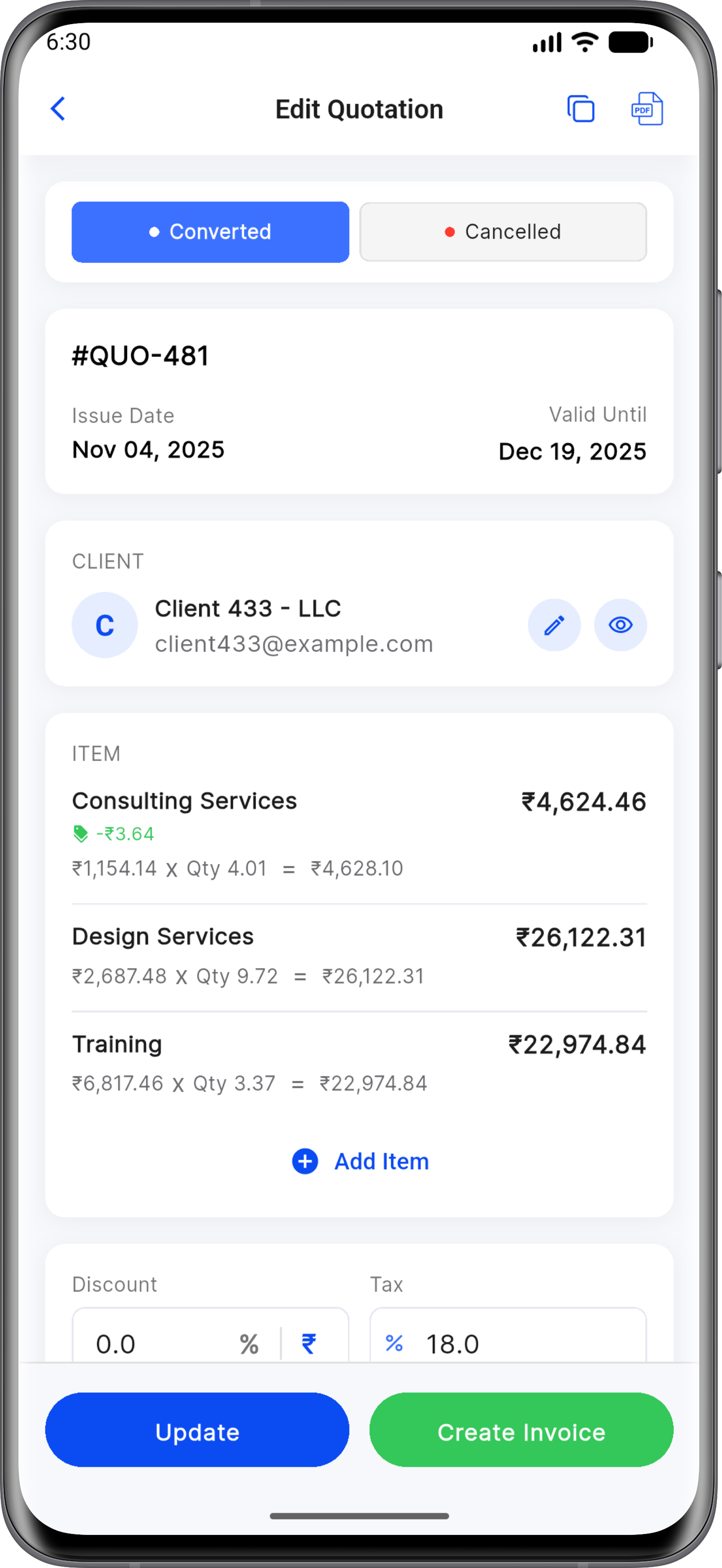 Screenshot showing quotation conversion feature